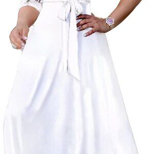 Plus-Size Maxi Dress Women African Summer 3/4 Sleeves Pockets V-Neck
